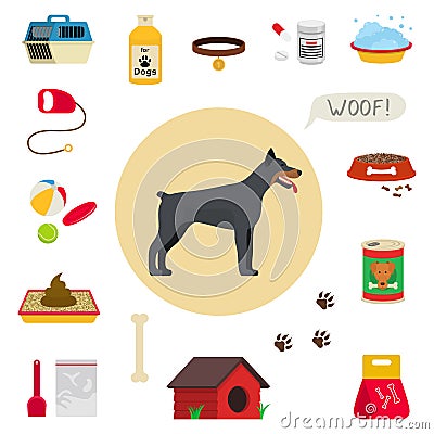 Dog care object set, items and stuff, cartoon illustration Vector Illustration