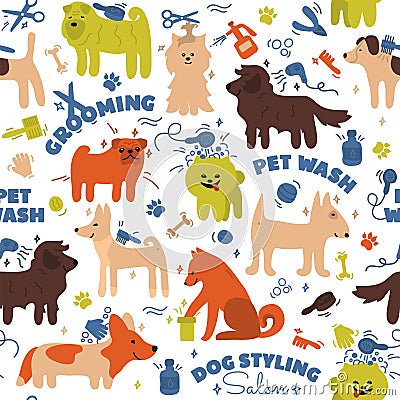 Dog care pattern. Vector illustration of cute home animals. Vector Illustration