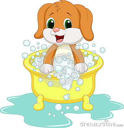 Dog cartoon bathing Vector Illustration