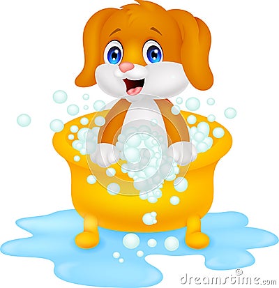 Dog cartoon bathing Vector Illustration