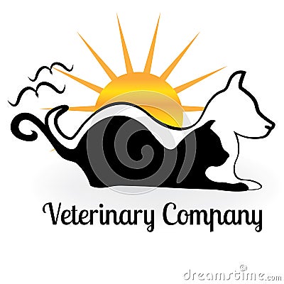 Dog cat and birds logo. Vector Illustration