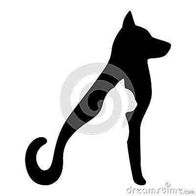 Dog and cat black profile silhouette. Pets sit together, side view isolated on white background. Design for veterinary Vector Illustration