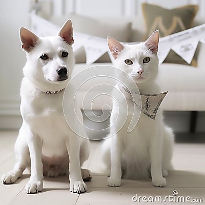 Dog and Cat on a Blank Canvas Stock Photo