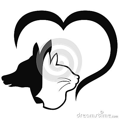 Dog and cat with heart Vector Illustration