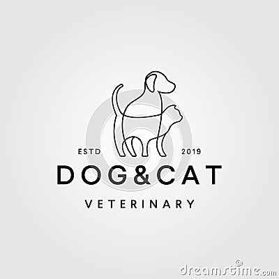 Dog cat line art outline monoline logo retro vintage Vector Illustration