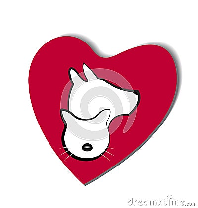 Dog and cat love heart logo Vector Illustration