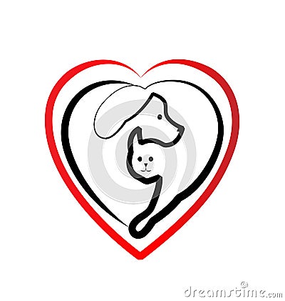 Dog and cat love logo vector Vector Illustration