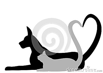 Dog and cat making Heart with tail Vector Illustration