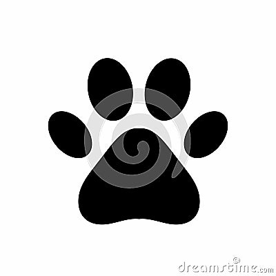Dog or cat paw. Black paw print isolated on white background Vector Illustration