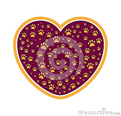 Dog or cat paw in heart. Pet care. Love icon. Protection of animal rights. Not tested on animal mark or symbol Vector Illustration