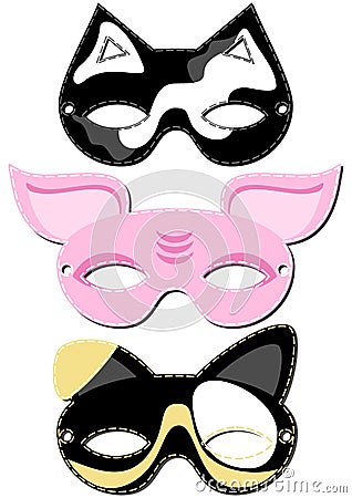 Dog cat pig mask animal party disguise set Vector Illustration