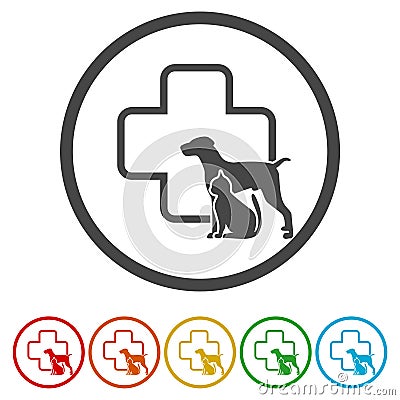 Dog and cat silhouette circle veterinarian pet clinic icon, vector illustration Vector Illustration