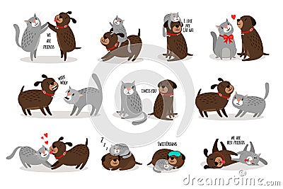 Dog and cat together Vector Illustration