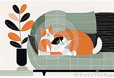 Dog and Cat together illustration Cartoon Illustration