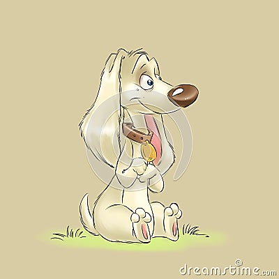 Dog character animal sitting lawn cartoon Cartoon Illustration