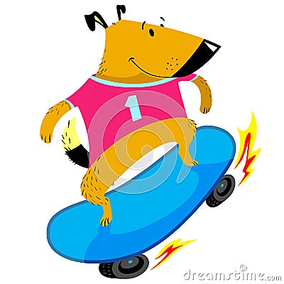 Dog character skates. Sporty pet on skateboard. Vector illustration Vector Illustration