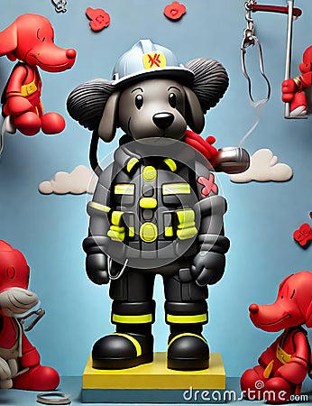 a dog characterized as a heroic firefighter illustration Cartoon Illustration