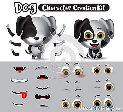 Dog characters creation vector set. Dogs character dalmatian animals editable create eyes, mouth and body kit. Vector Illustration