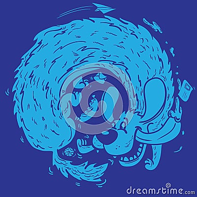 Dog chasing blue Cartoon Illustration