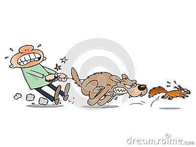 Dog chasing a squirrel Stock Photo