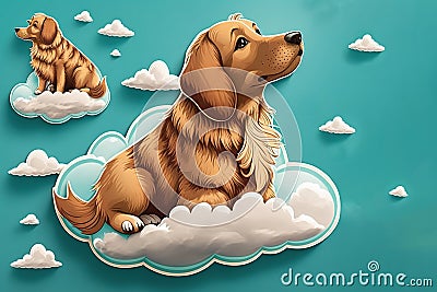 Dog on Cloud in Heaven After Departed From Human World Created with Generative AI Technology Stock Photo