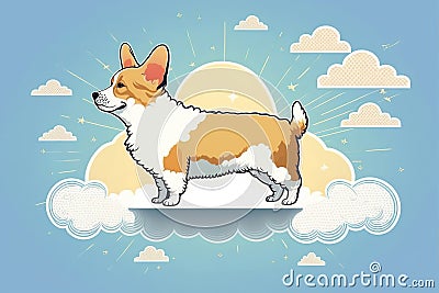 Dog on Cloud in Heaven After Departed From Human World Created with Generative AI Technology Stock Photo