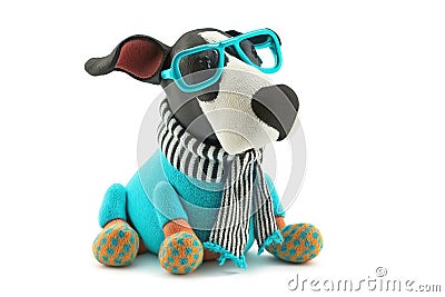 Dog with cool clothes isolated on white, stuffed toy, illustration generated by AI Cartoon Illustration