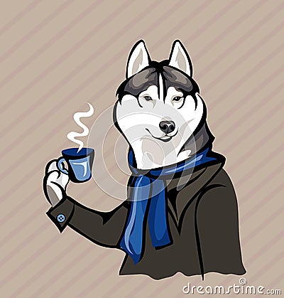 Dog with a cup of tea Vector Illustration