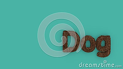 Dog - 3d word brown on azure background. render of furry letters. pets fur. Pet shop, pet house, pet care emblem logo design Cartoon Illustration