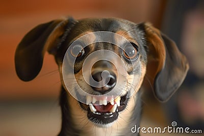 dog with dilated pupils baring teeth Stock Photo