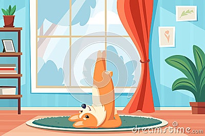 dog doing yoga. sport exercises pilates concept fitness funny happy animal dog doing fitness physical training. vector Vector Illustration