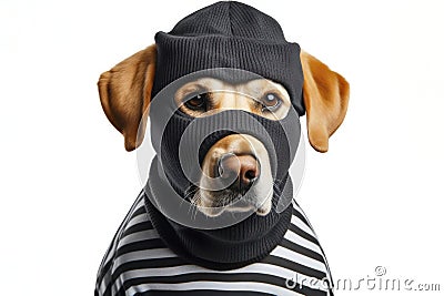 dog dressed as a thief criminal wearing a balaclava Isolated on white background. ai generative Stock Photo