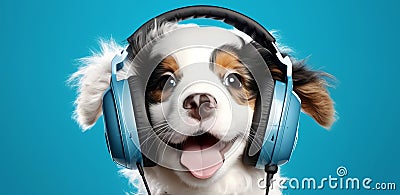 Dog earing music, AI generated Stock Photo