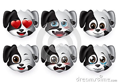 Dog emoticon vector set. Cute puppy dogs face emoticons and emojis in funny and shy facial expressions. Vector Illustration