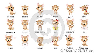 Dog emotions set. Vector Illustration