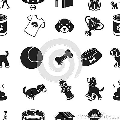 Dog equipment pattern icons in black style. Big collection of dog equipment vector symbol stock illustration Vector Illustration