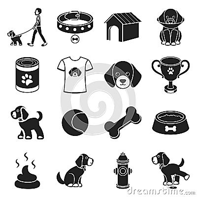 Dog equipment set icons in black style. Big collection dog equipment vector symbol stock illustration Vector Illustration