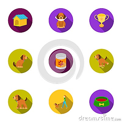 Dog equipment set icons in flat style. Big collection dog equipment vector symbol stock illustration Vector Illustration