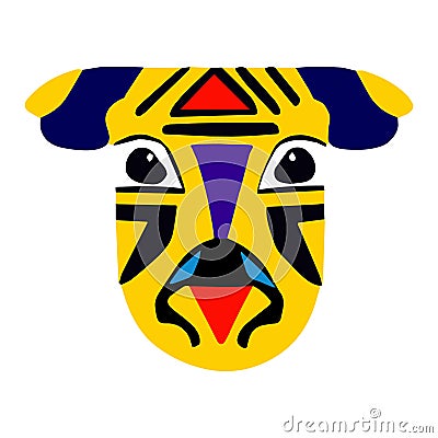 Dog face cartoon illustration, Mayan aztec totem style mask Vector Illustration