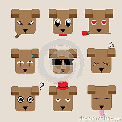 Dog face with 9 charactor design, and illustration Cartoon Illustration