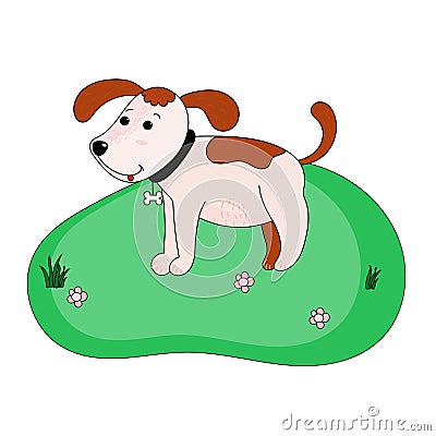 Dog is in the Farm. Cute puppy is in the grass. Vector illustration can use for kids book, poster, cards. Vector Illustration