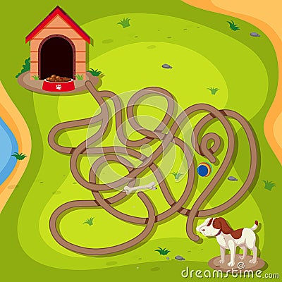 Dog finding way home game Vector Illustration