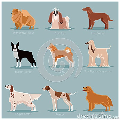 Dog flat icons set Vector Illustration