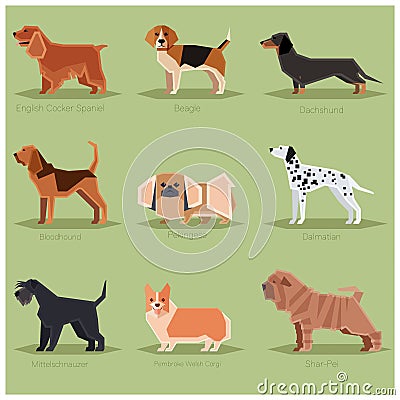 Dog flat icons set Vector Illustration