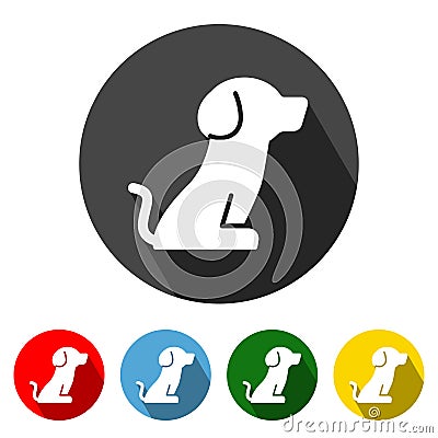 Dog Flat Style Icon with Long Shadow Vector Illustration