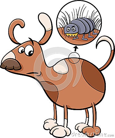 Dog and flea cartoon illustration Vector Illustration