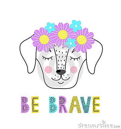 dog with floral wreath Vector Illustration