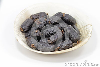 Dog food, snack sausage from hermetia larvae Stock Photo