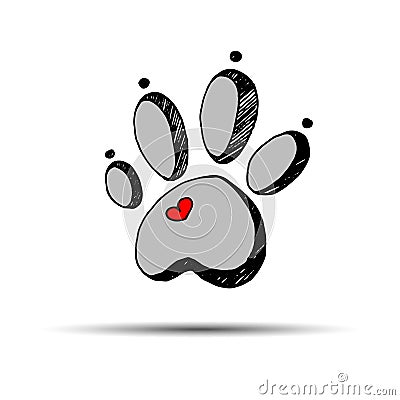 Dog footprint print paw foot shape illustration pet animal heart Vector Illustration