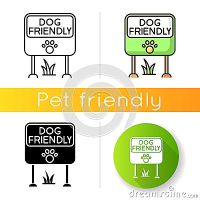 Dog friendly place icon. Doggy allowed park and square mark. Domestic puppies permitted territory, lawn and garden sign Vector Illustration